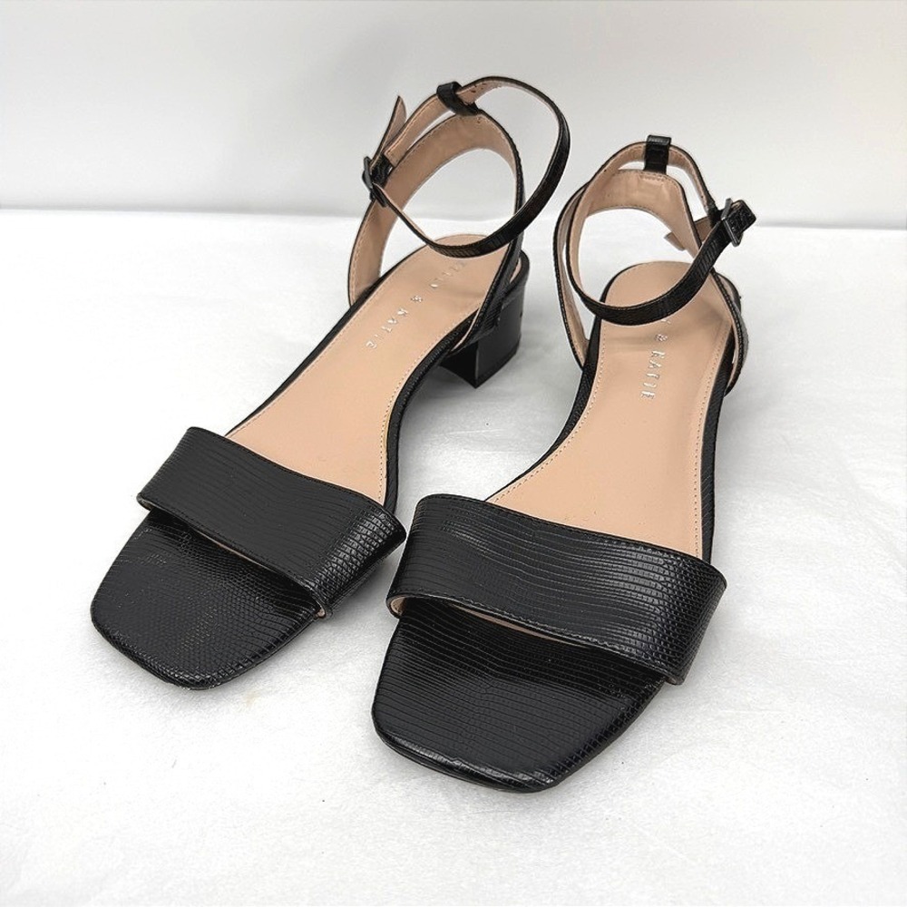 Kelly & Katie Sandal Black Lizard Embossed Block Heel Strappy Ankle Dressy 7.5M